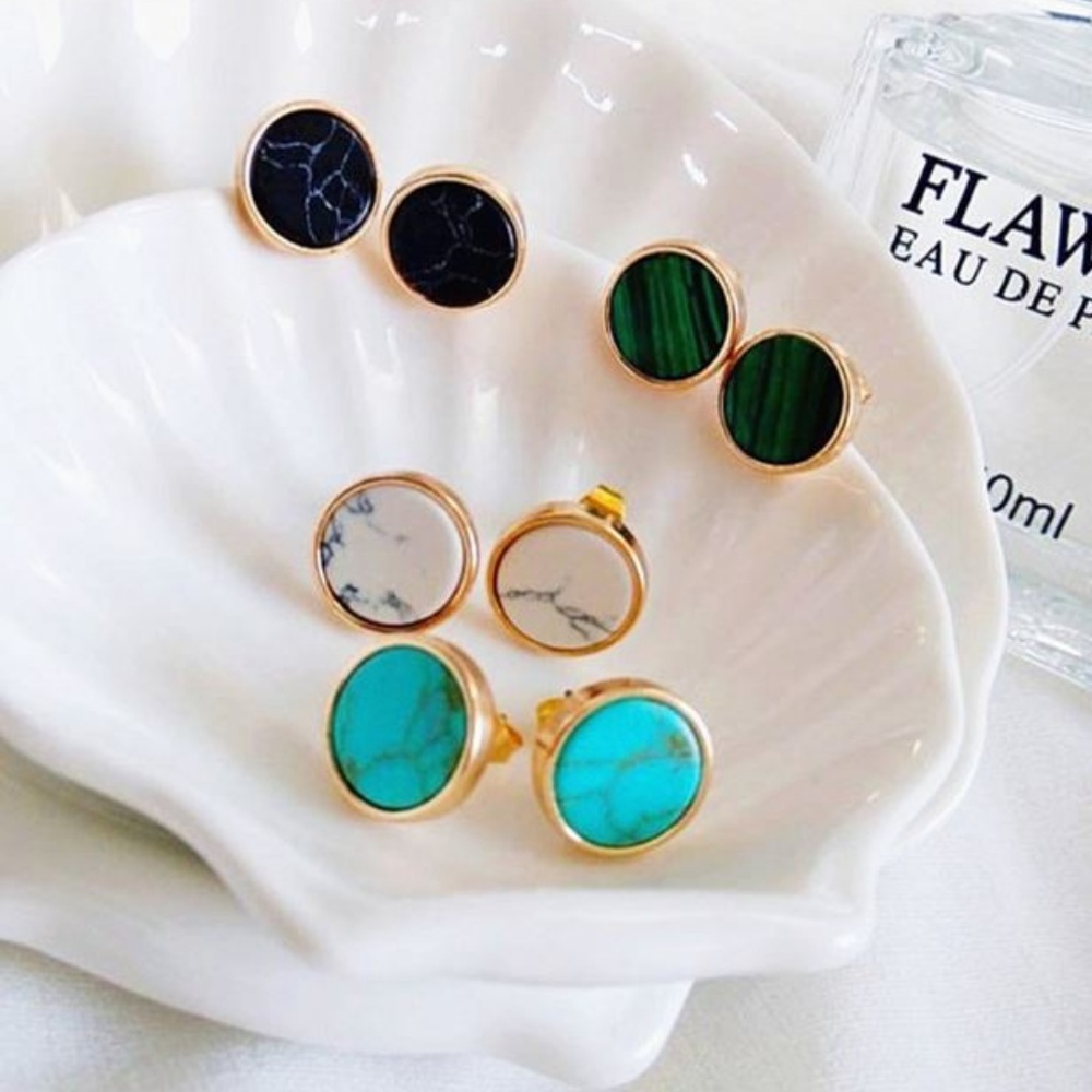 4 for $25 Natural Stone Marble Stud Earrings